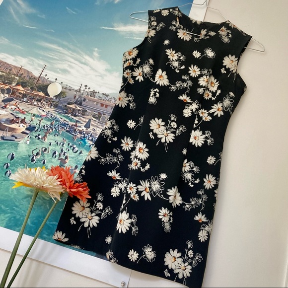 Y2K 90s Rampage black daisy print polyester sleeveless mini dress Juniors 3 - Picture 3 of 11